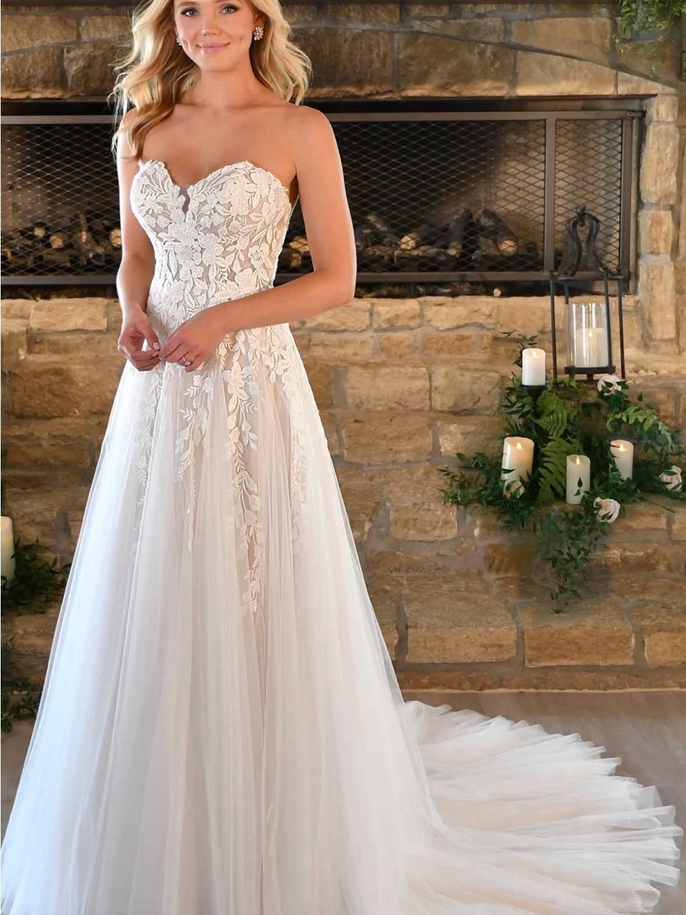 Stella York Ivory Strapless Lace A-Line Bridal Gown
